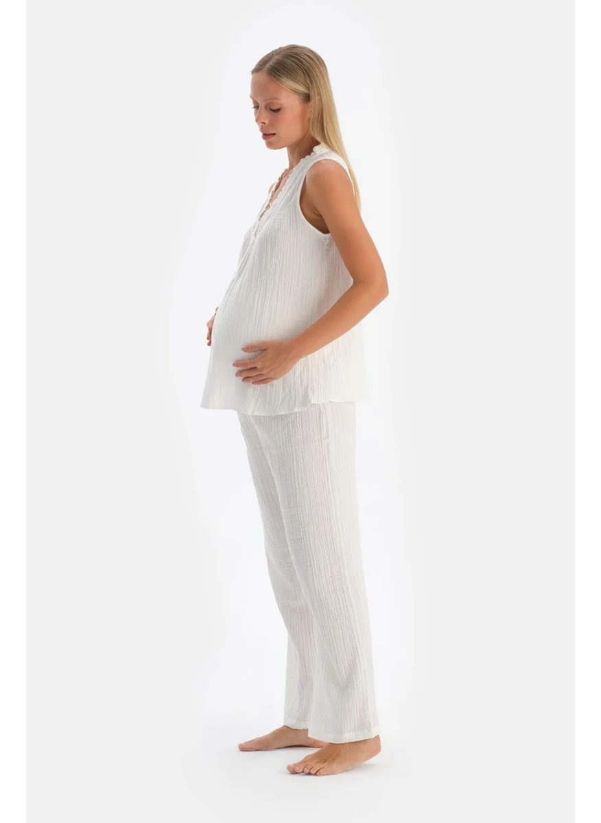dagi White Muslin Maternity Long Pajama Bottoms