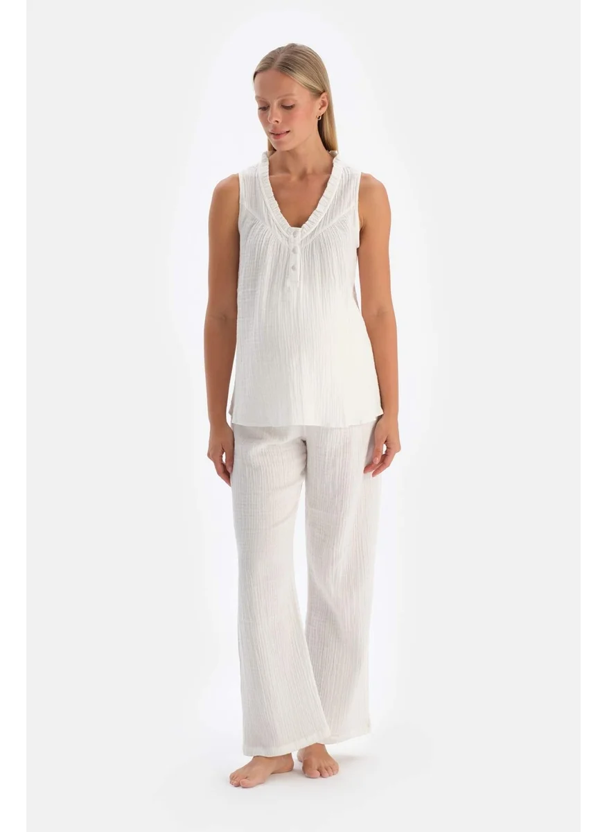 dagi White Muslin Maternity Long Pajama Bottoms