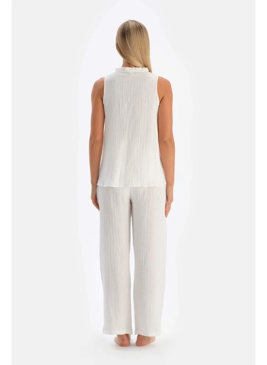 dagi White Muslin Maternity Long Pajama Bottoms