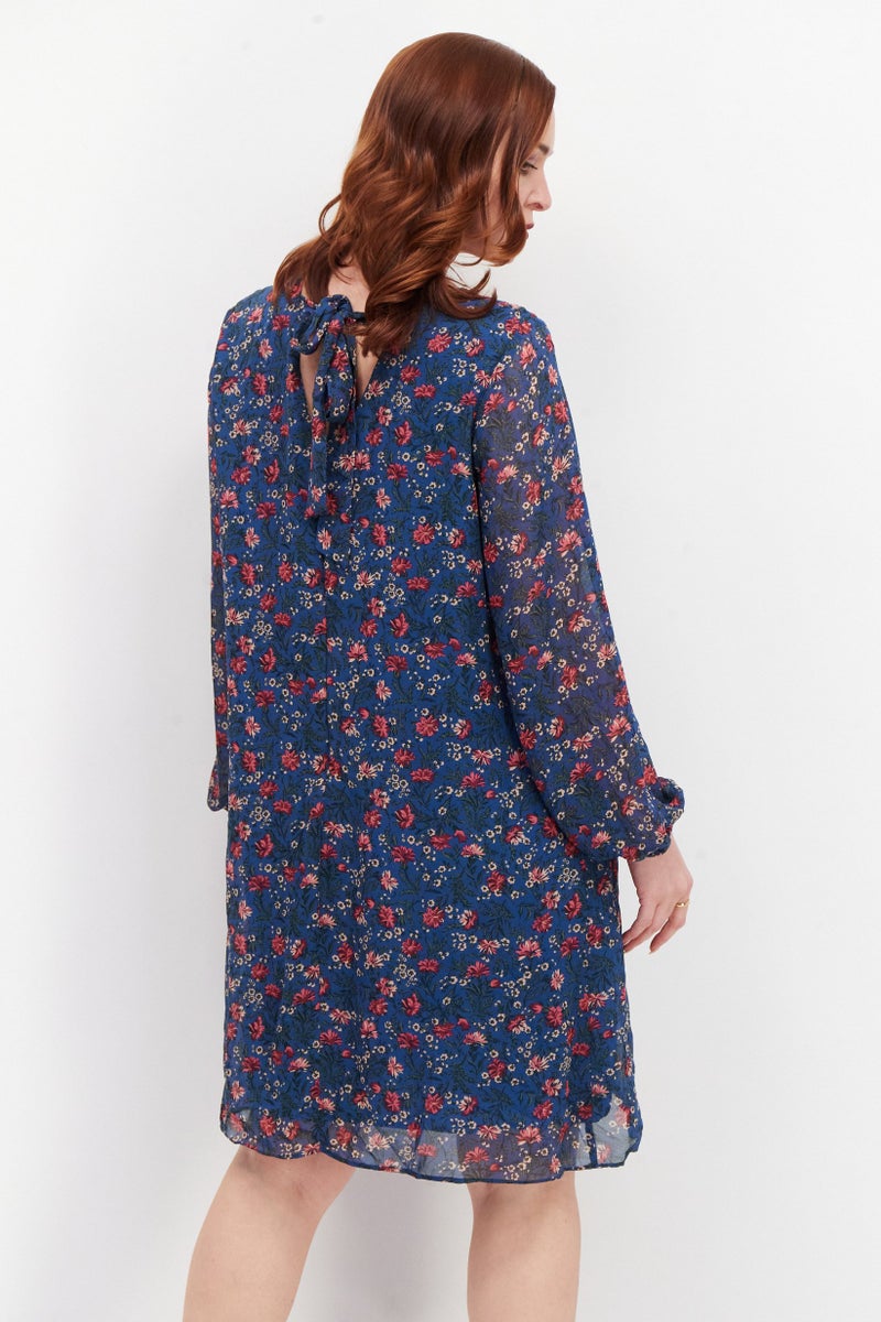 INC Women Floral Print Tie Back Mini Casual Shift Dress, Teal - Image 3