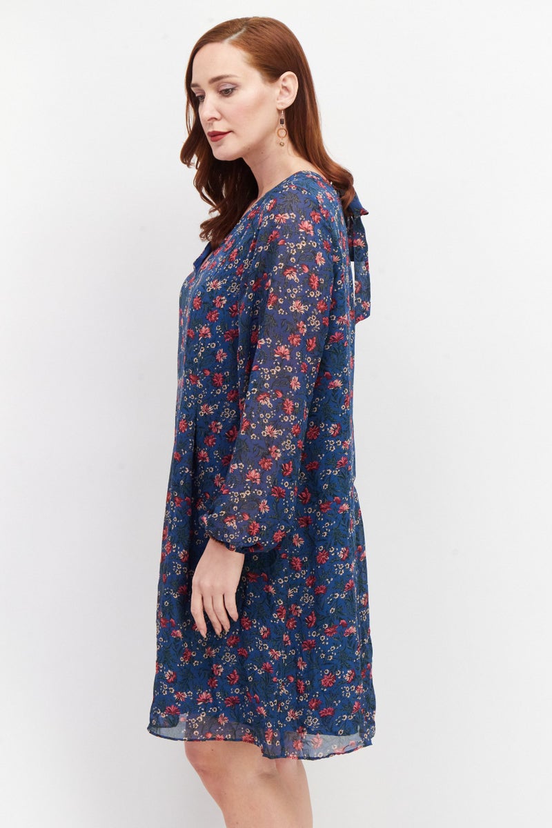 INC Women Floral Print Tie Back Mini Casual Shift Dress, Teal - Image 4