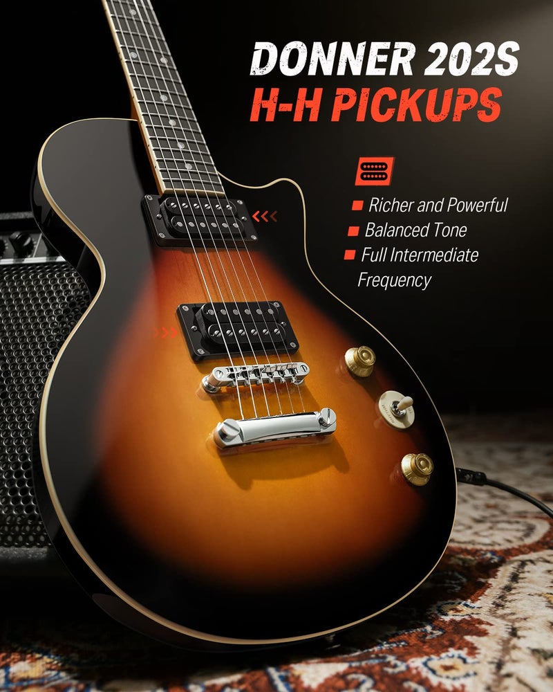Donner 39 Inch LP Electric Guitar Solid Body Beginner Kit Sunburst Full Size, with Bag, Strap, Cable, for Beginner,DLP-124S - Image 2