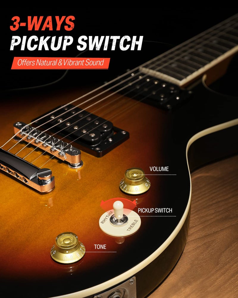Donner 39 Inch LP Electric Guitar Solid Body Beginner Kit Sunburst Full Size, with Bag, Strap, Cable, for Beginner,DLP-124S - Image 3
