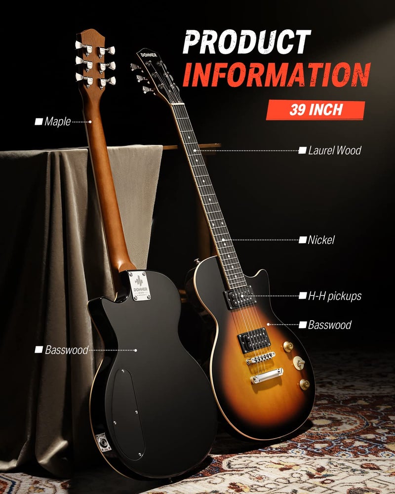 Donner 39 Inch LP Electric Guitar Solid Body Beginner Kit Sunburst Full Size, with Bag, Strap, Cable, for Beginner,DLP-124S - Image 4