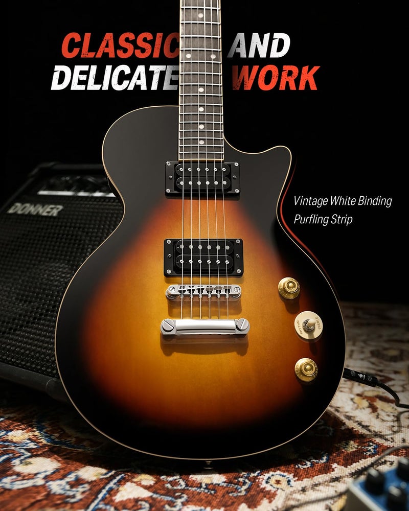 Donner 39 Inch LP Electric Guitar Solid Body Beginner Kit Sunburst Full Size, with Bag, Strap, Cable, for Beginner,DLP-124S - Image 5