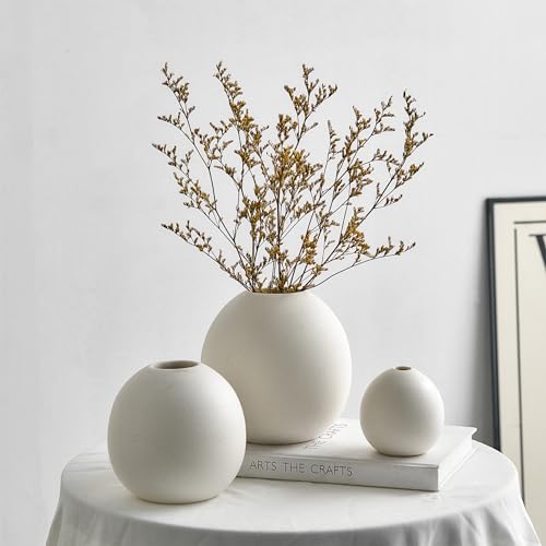 FUNTEREST Ceramic Vase Set of 3 for Modern Home Decor, Boho Vase White Round Vase Minimalist Decorative Vase for Table Centerpiece Wedding Dining Living Room Office Entryway Coffee Table Decor - Image 5