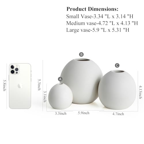 FUNTEREST Ceramic Vase Set of 3 for Modern Home Decor, Boho Vase White Round Vase Minimalist Decorative Vase for Table Centerpiece Wedding Dining Living Room Office Entryway Coffee Table Decor - Image 2