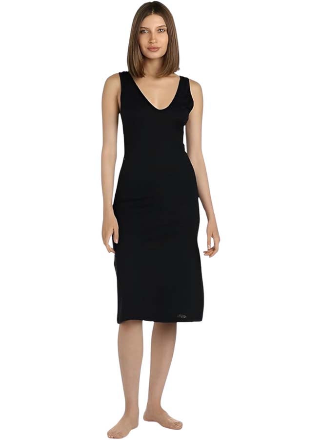 Dahab Cotton Basic V-Neck Full Slip For Women-Black - Image 1