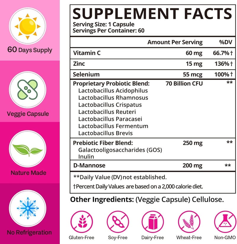 Dmeisy Vaginal Probiotics 70 Billion CFU Probiotics for Women 13in1 Womens Probiotic  Organic Prebiotics for Vaginal Urinary pH Balance Immune Gut  Digestive Bloating Health  2 Months Supply - Image 2