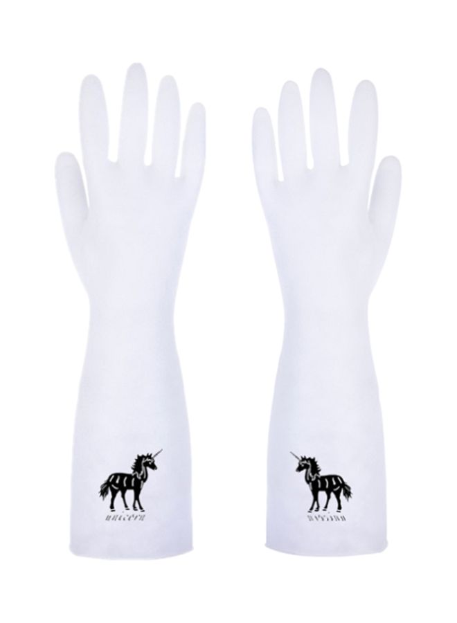 Pair Of Unicorn Printed Rubber Gloves White/Black M - Image 1