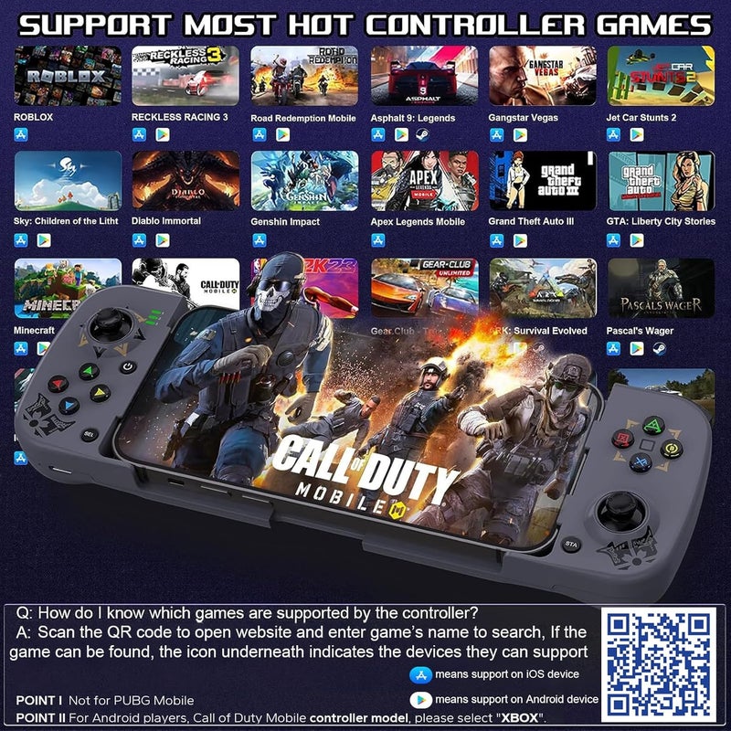 Megadream Mobile Game Controller Gamepad for iPhone iOS Android PC: Works with iPhone 14/13/12/11/X, iPad, Samsung Galaxy, TCL, Tablet, Apex Legends, Call of Duty - Directly Play (Grey) - Image 3