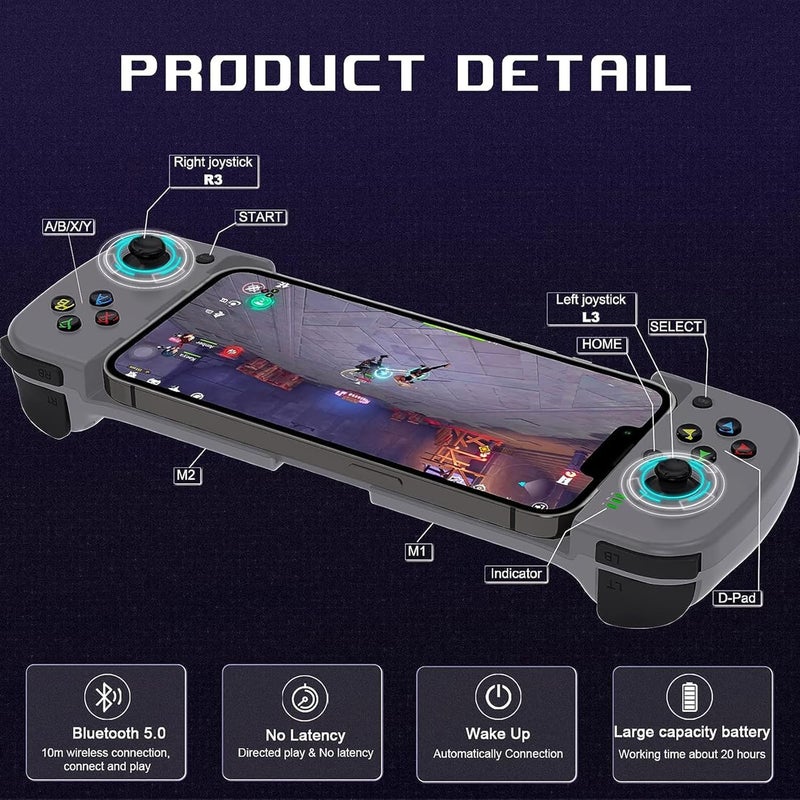 Megadream Mobile Game Controller Gamepad for iPhone iOS Android PC: Works with iPhone 14/13/12/11/X, iPad, Samsung Galaxy, TCL, Tablet, Apex Legends, Call of Duty - Directly Play (Grey) - Image 4