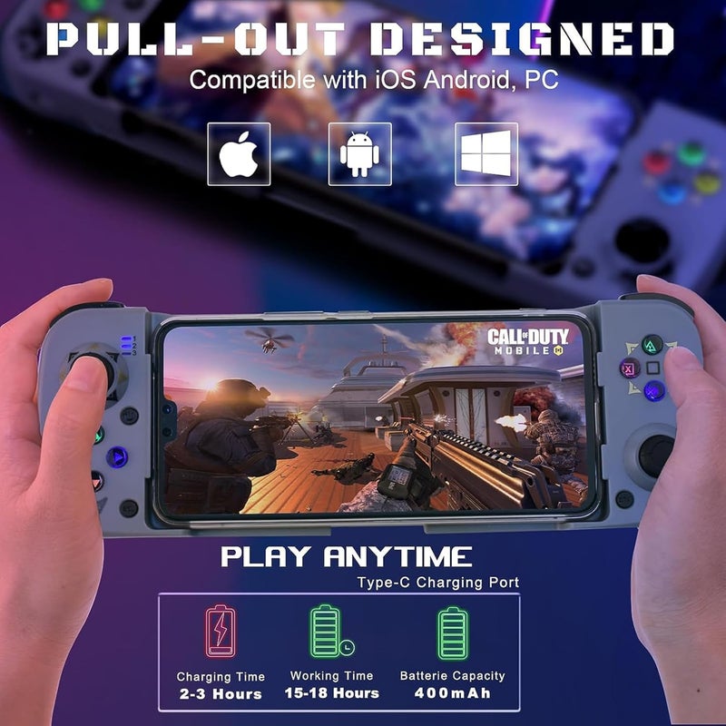 Megadream Mobile Game Controller Gamepad for iPhone iOS Android PC: Works with iPhone 14/13/12/11/X, iPad, Samsung Galaxy, TCL, Tablet, Apex Legends, Call of Duty - Directly Play (Grey) - Image 2