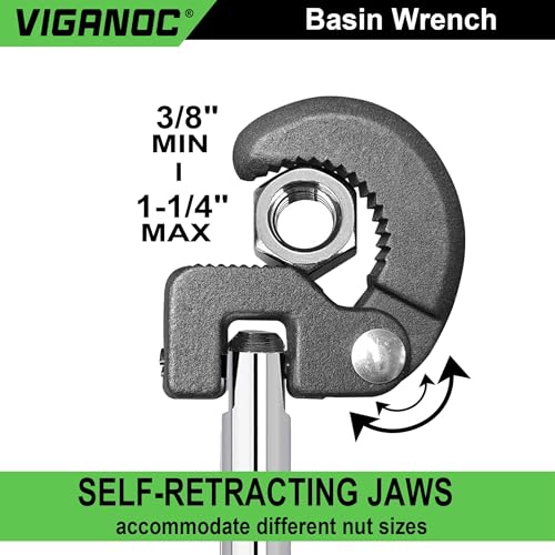 Viganoc 11 Basin Wrench Sink Wrench Adjustable Tap Nut Spanner 38 to 114 Capacity for Tight Space Use - Image 3