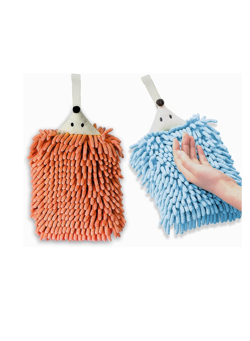 Cute Hedgehog Chenille Hand Towels, 2PCS Microfiber Plush Absorbent Kids Towels with on Loop for Bathroom and Kitchen - Image 1