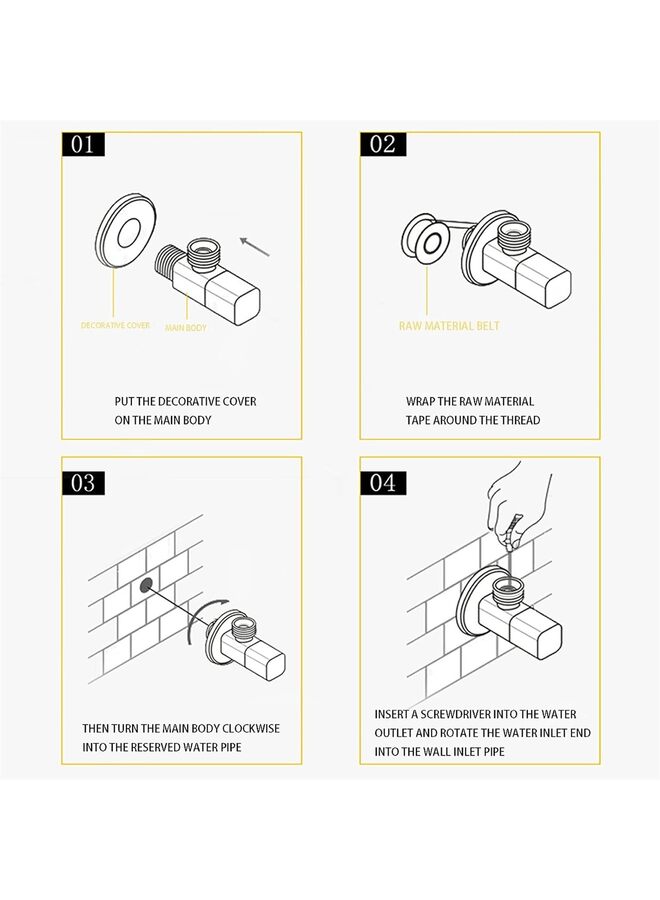 Angle Stop Valve Brass G1/2" Shut Off Valve Square Rose Gold Water Control Valve Faucet Valve For Bathroom Toilet Bidet Shower Triangle Valve, (Size : J-two) - Image 5