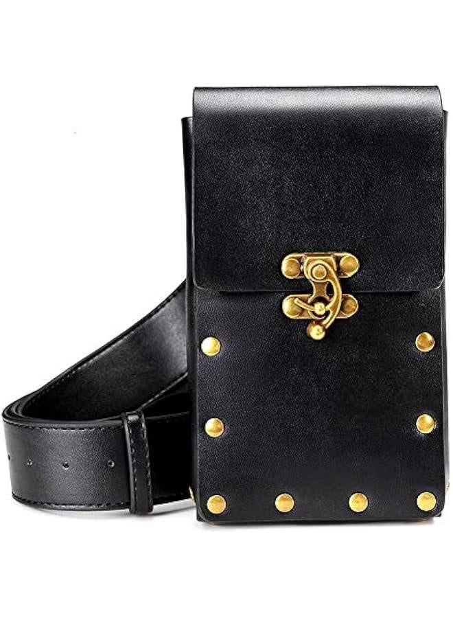 Belt Pouch Waist Bag Pack Medieval Vintage Leather Pouch Cellphone Holder Holster Carry Belt Purse Pocket Casual Hiking Festival Renaissance Faire Costume Props Travel Wallet (Black)  - Image 1