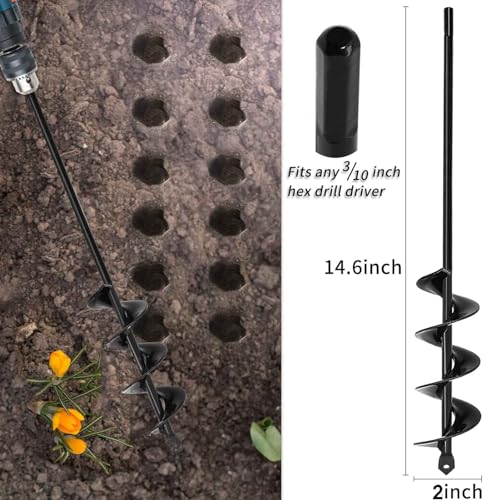 TCBWFY Auger Drill Bit 2x14.6inch Garden Plant Flower Bulb Auger Rapid Planter Bulb & Bedding Plant Auger for 3/8" Hex Drive Earth Drill Fence Post Umbrella Hole Digger - Image 2