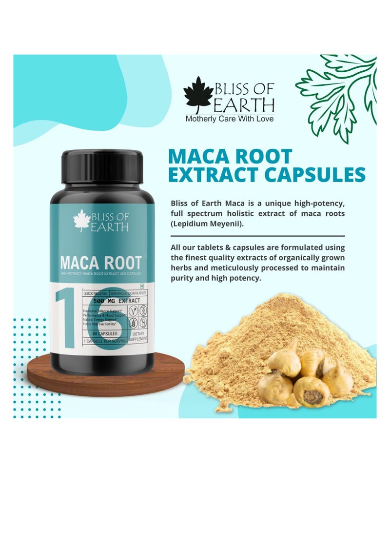 BLISS OF EARTH - Bliss of Earth Maca Root Extract Capsules For Men and Women 500mg High Potency Root Extract 60 Veg Capsules For Pre Workout Energy Stamina and Endurance Pack of 2 - Image 1