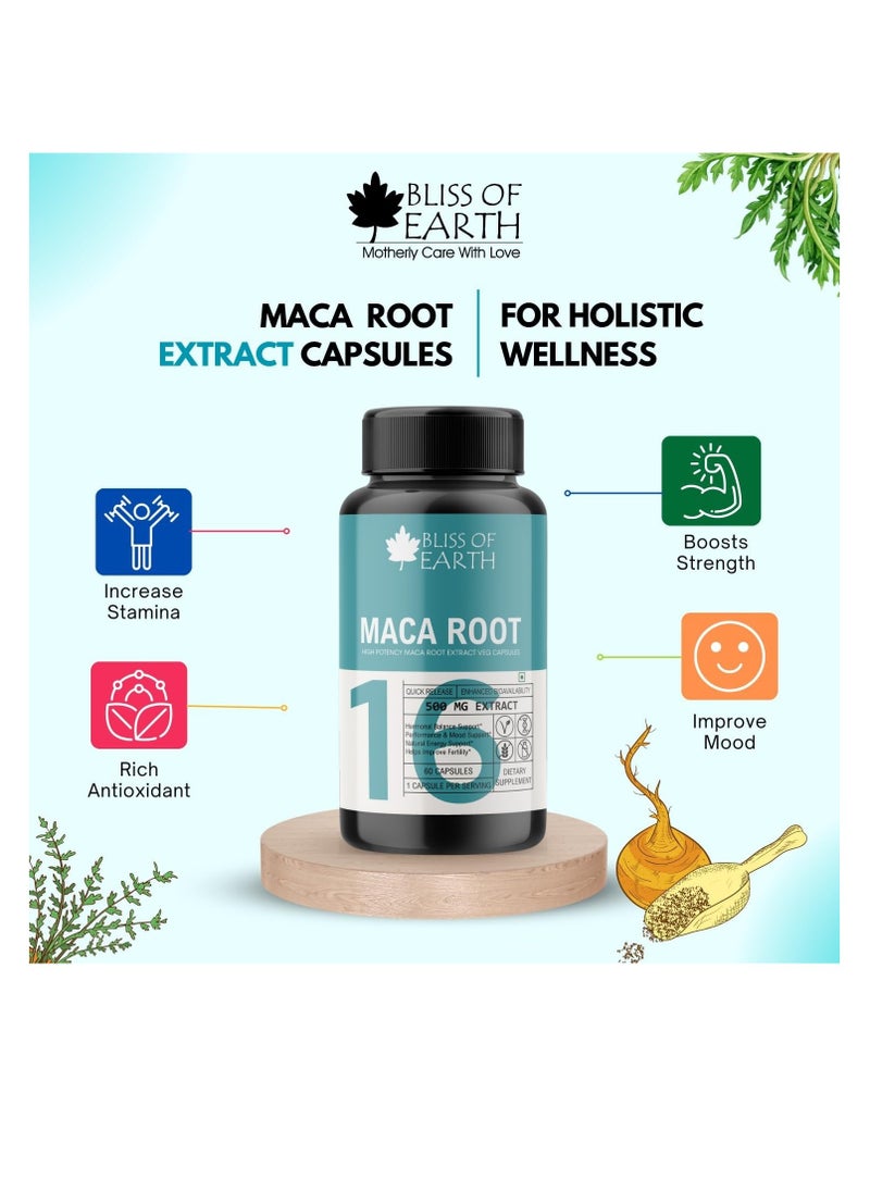 BLISS OF EARTH - Bliss of Earth Maca Root Extract Capsules For Men and Women 500mg High Potency Root Extract 60 Veg Capsules For Pre Workout Energy Stamina and Endurance Pack of 2 - Image 1