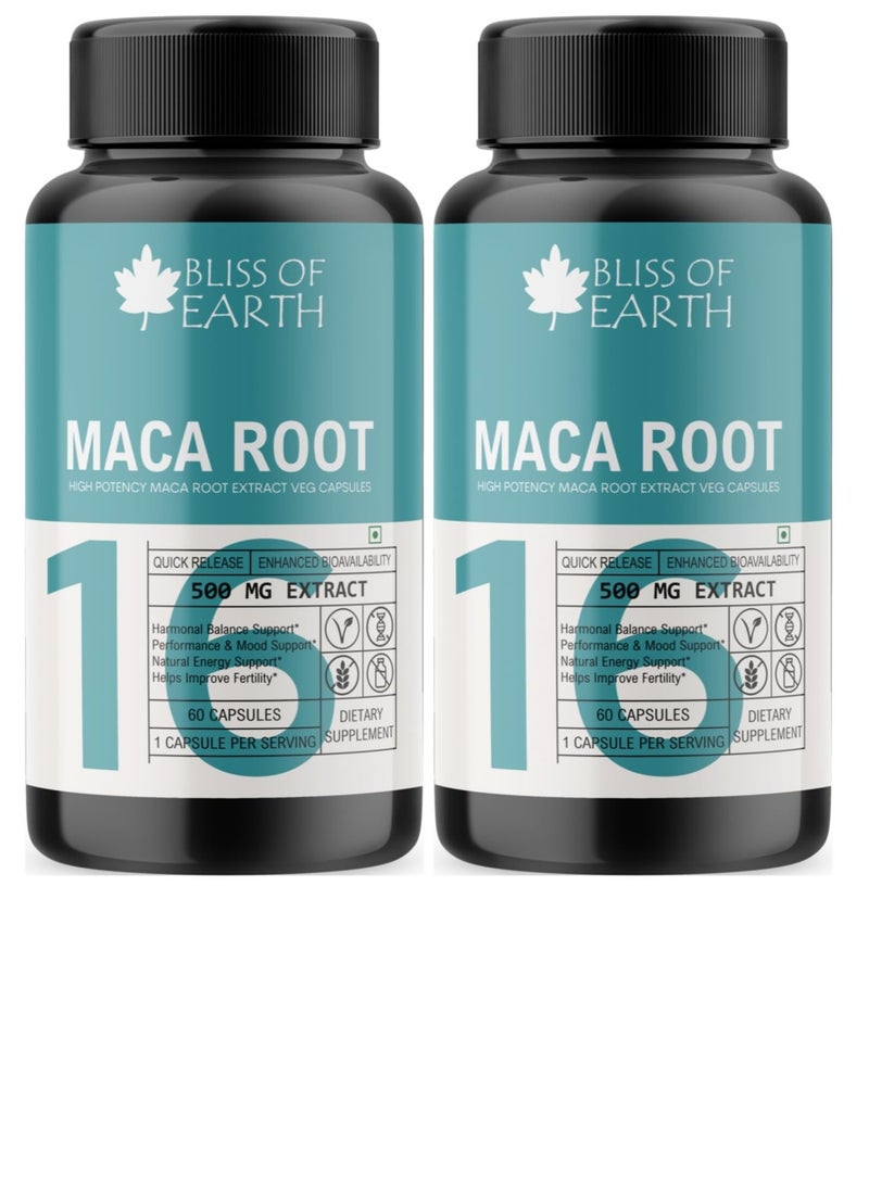 BLISS OF EARTH - Bliss of Earth Maca Root Extract Capsules For Men and Women 500mg High Potency Root Extract 60 Veg Capsules For Pre Workout Energy Stamina and Endurance Pack of 2 - Image 1