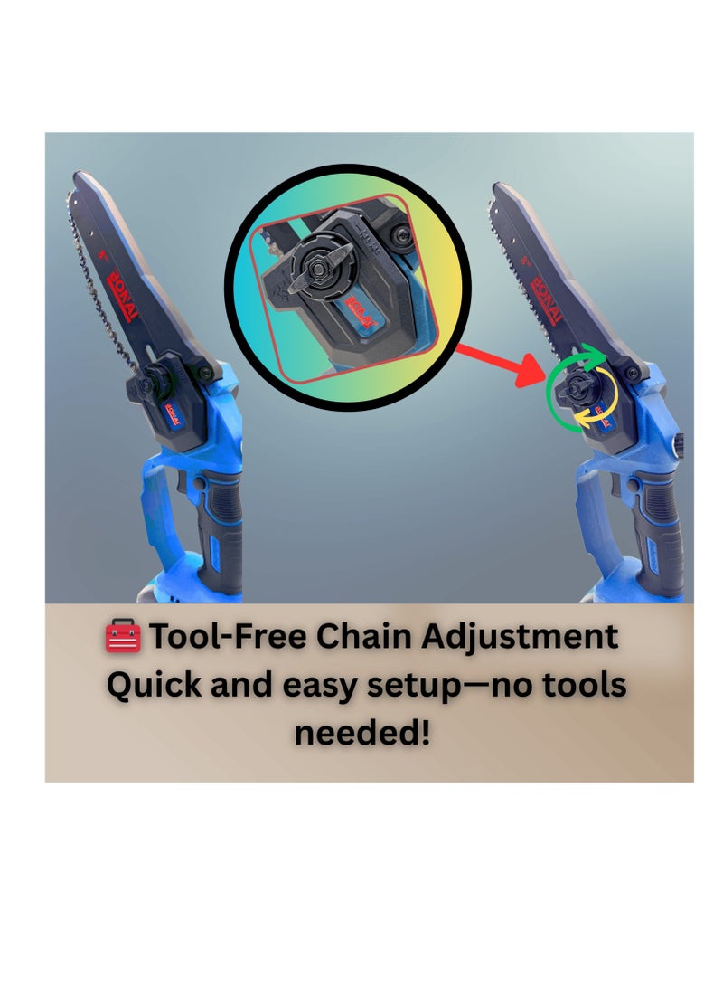 BONAI BONAI 8" Cordless Mini Chainsaw with 88VF Battery, Electric Portable Wood Cutter, One-Handed Tree Saw with Safety Lock & Tool-Free Chain, for Tree Trimming, Gardening & Firewood  - Image 3