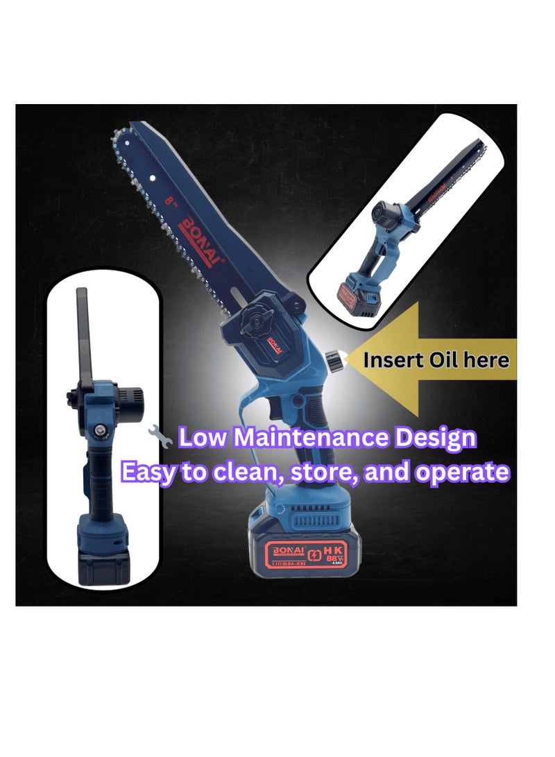BONAI BONAI 8" Cordless Mini Chainsaw with 88VF Battery, Electric Portable Wood Cutter, One-Handed Tree Saw with Safety Lock & Tool-Free Chain, for Tree Trimming, Gardening & Firewood  - Image 5