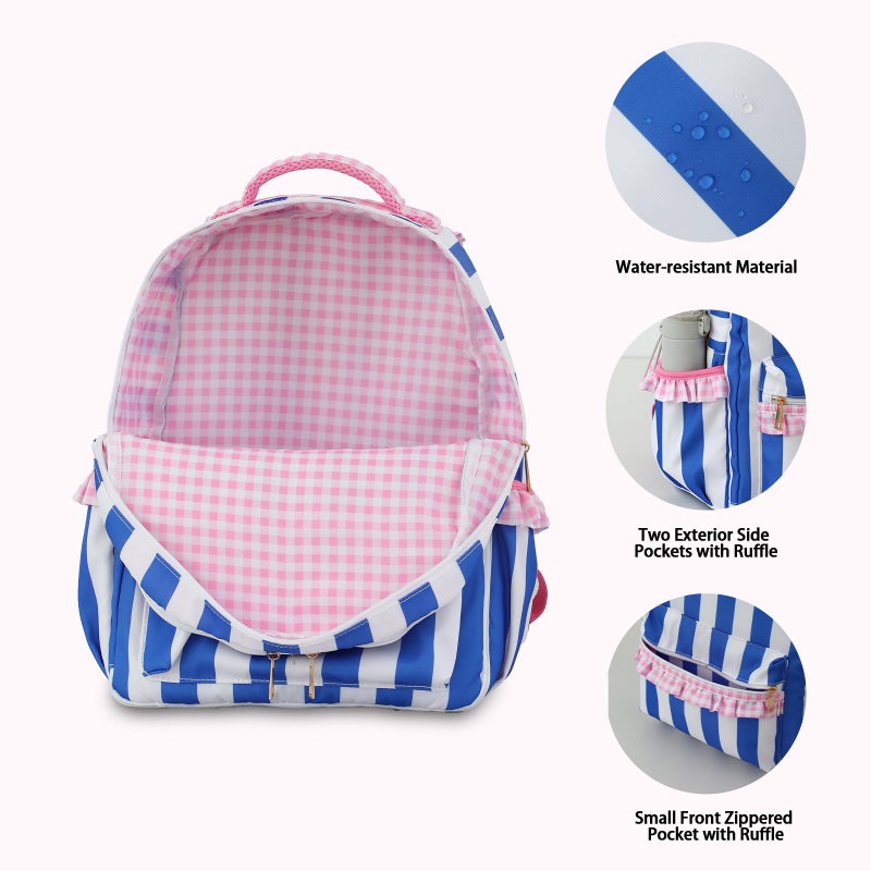 DYSHAYEN Kids Backpack for Girls, 15" Ruffled Backpack for School Kindergarten Bookbag 5-8, Fully Opened Compartment (Pink Gingham) - Image 2