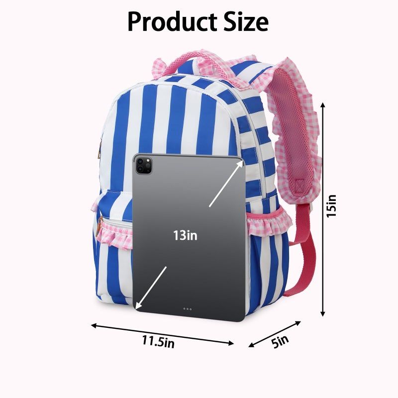 DYSHAYEN Kids Backpack for Girls, 15" Ruffled Backpack for School Kindergarten Bookbag 5-8, Fully Opened Compartment (Pink Gingham) - Image 5