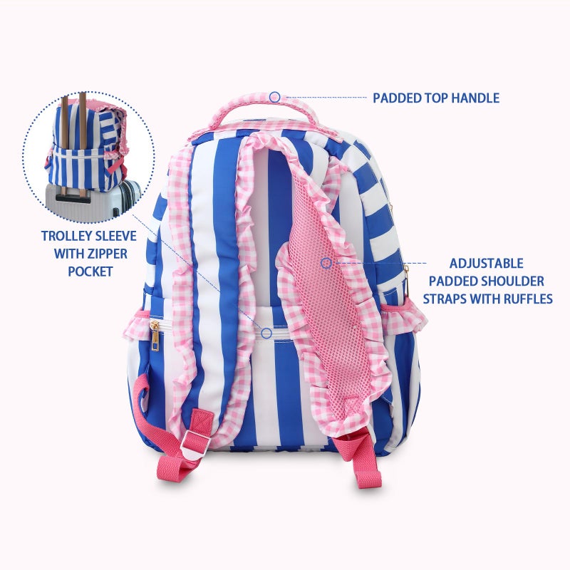 DYSHAYEN Kids Backpack for Girls, 15" Ruffled Backpack for School Kindergarten Bookbag 5-8, Fully Opened Compartment (Pink Gingham) - Image 3