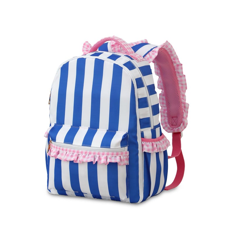 DYSHAYEN Kids Backpack for Girls, 15" Ruffled Backpack for School Kindergarten Bookbag 5-8, Fully Opened Compartment (Pink Gingham) - Image 1
