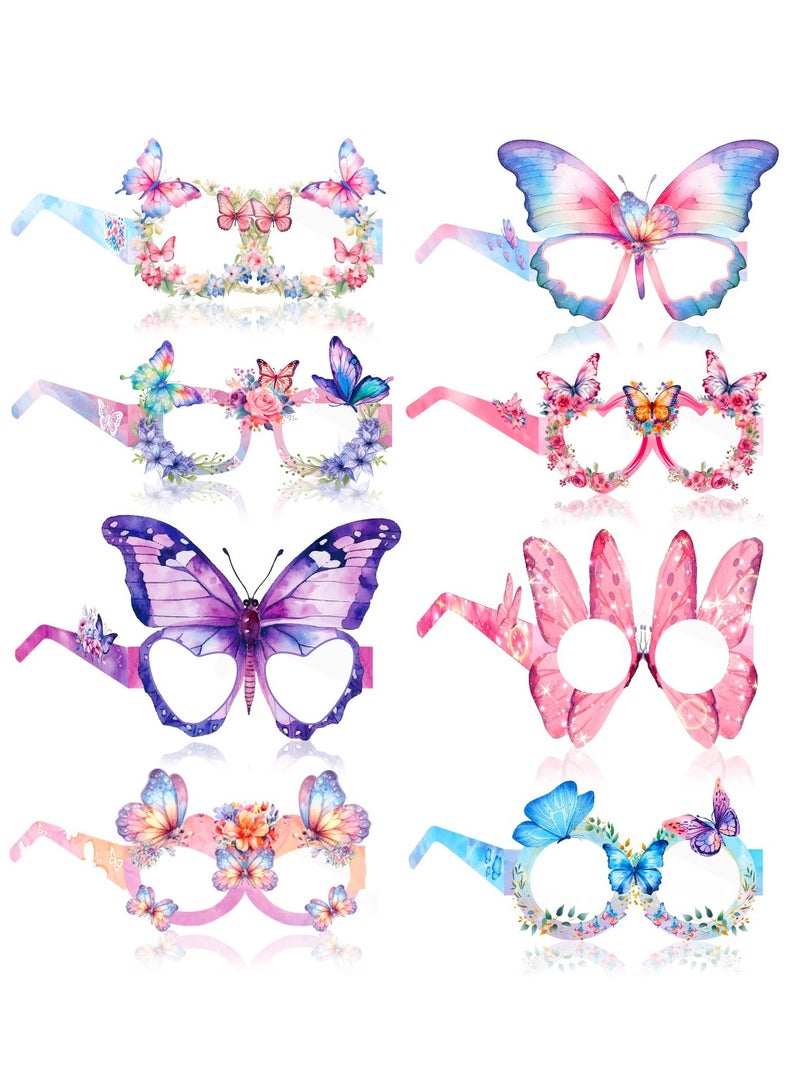 8 Pcs Rainbow Butterfly Paper Glasses - Garden Party Accessories for Kids Birthday Party Decoration Party Supplies - Image 1