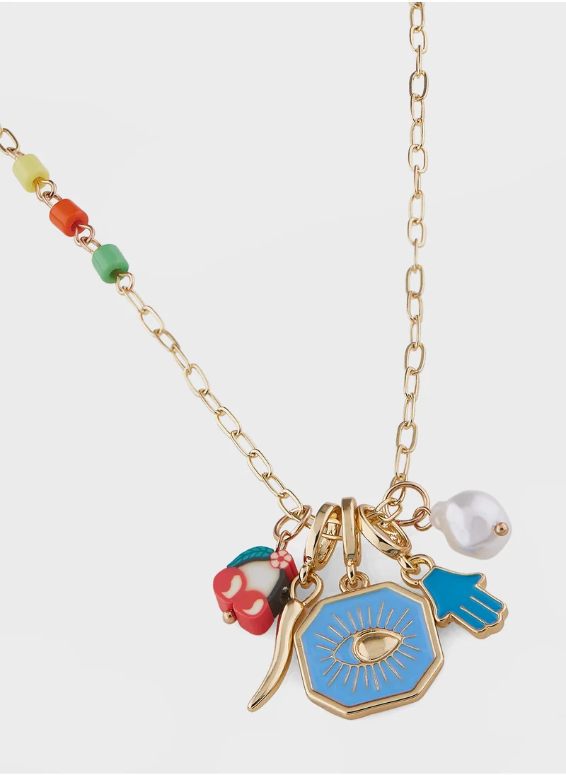 Ginger Hamsa Evil Eye Charm Necklace