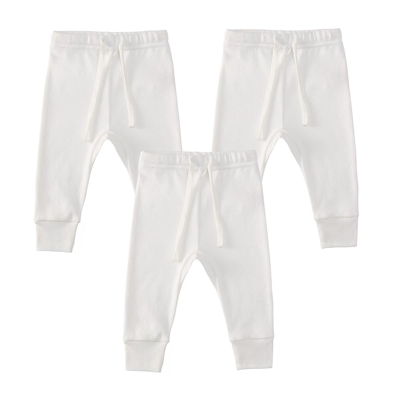 Owlivia Organic Cotton Baby Boy Girl 3-Pack Wiggle Pants Jogging Pants (3pack Off-White, 0-3Months) - Image 4