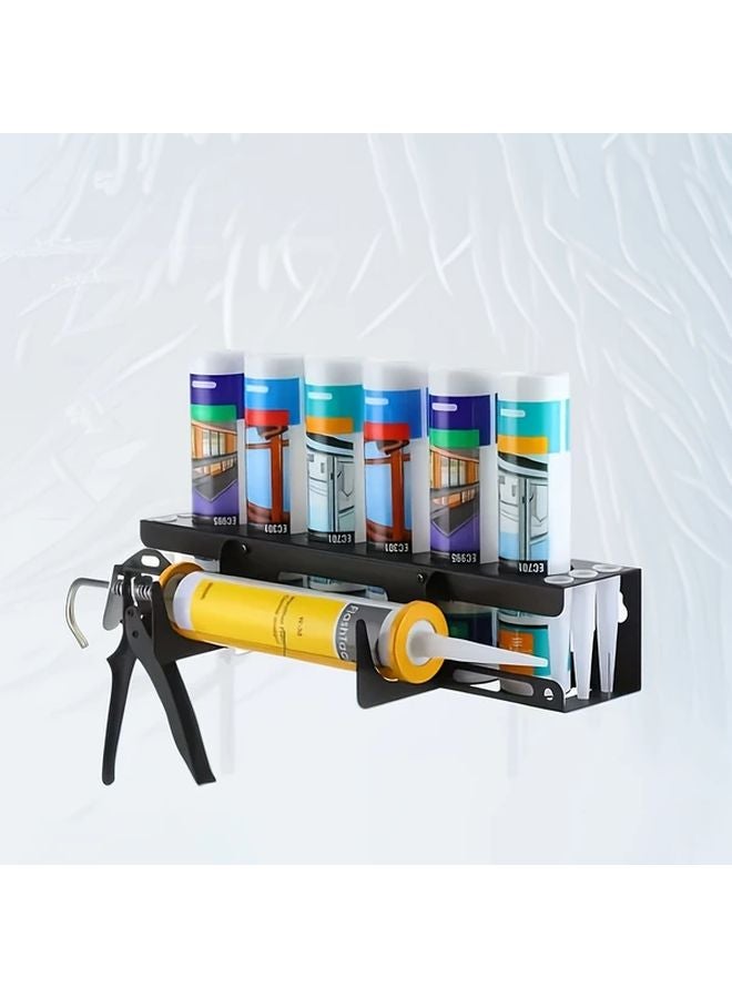 Classic Wall Mounted Caulking Gun Holder Metal Storage Rack For 6 Tubes Nozzles - Image 2