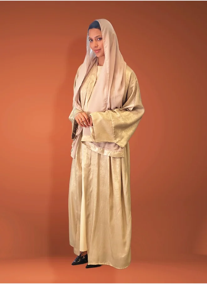 جميلة Gold Metallic Open Abaya With Sheila and Inner