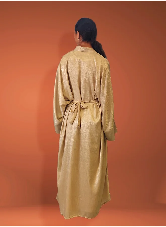 جميلة Gold Metallic Open Abaya With Sheila and Inner
