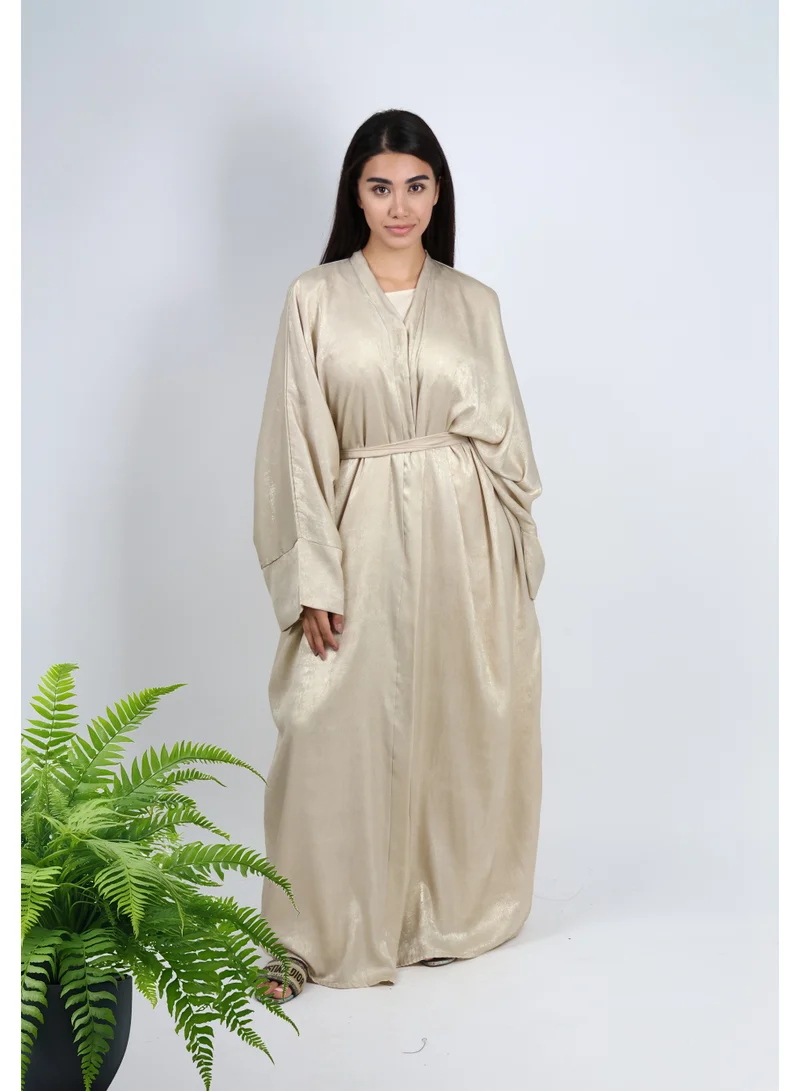 Gold Metallic Open Abaya With Sheila and Inner