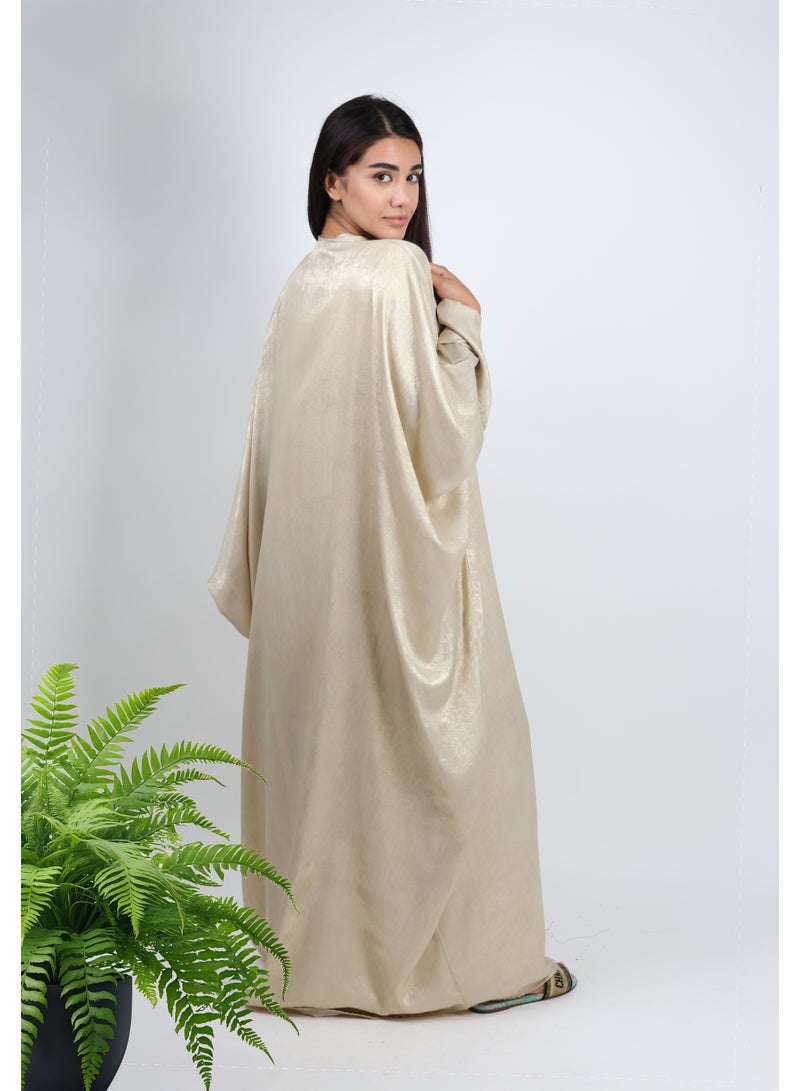 JAMEELA Gold Metallic Open Abaya With Sheila and Inner - Image 4