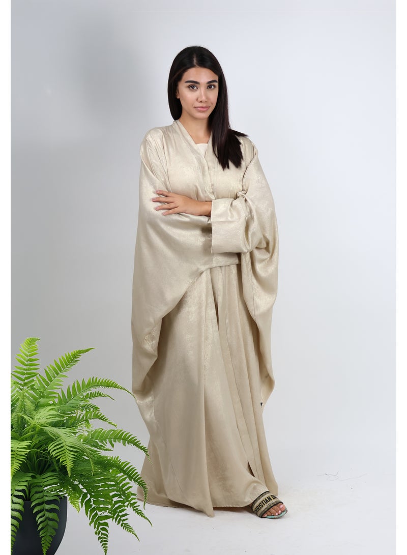 JAMEELA Gold Metallic Open Abaya With Sheila and Inner - Image 2