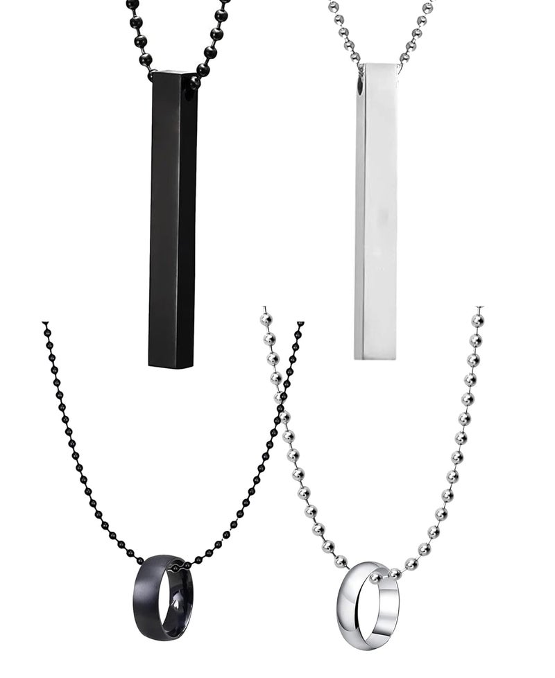 Okos Men's Fashion Jewellery Combo Pack of 4 Stainless Steel Solid Black and Silver Plating Stylish Pendants With Chain For Boys and Men PD1000876 - Image 1
