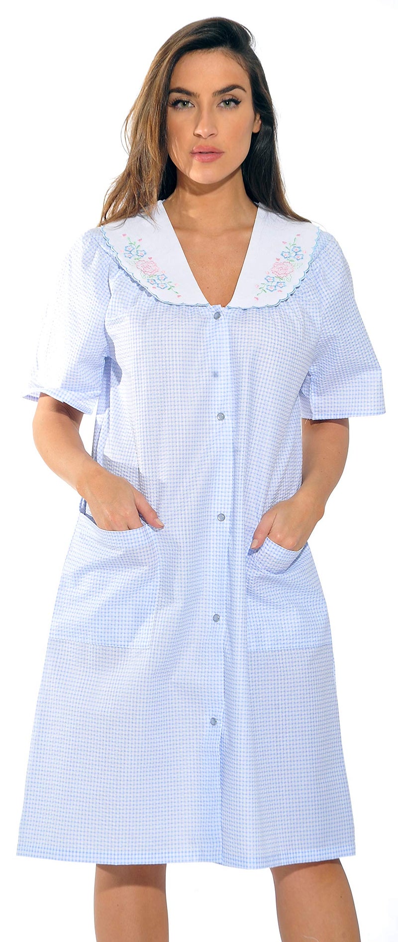 Dreamcrest 8511-Blue-XL Short Sleeve Duster/Housecoat/Women Sleepwear - Image 4