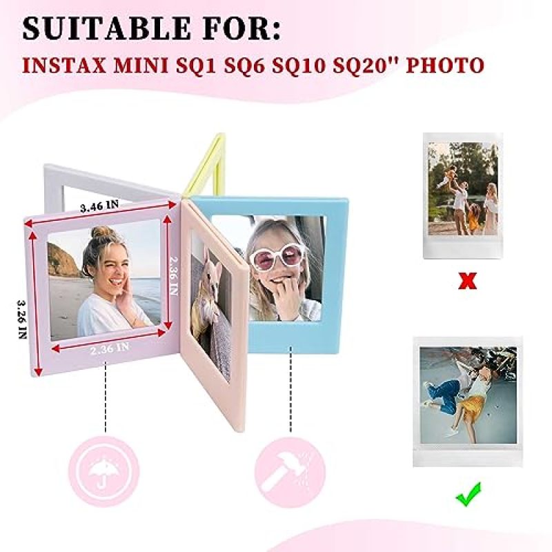 إطار صورة مغناطيسي لـ Fujifilm Instax Square SQ1 SQ6 SQ10 SQ20 SQ40 لأفلام مقاس 2.9×3.4 بوصة - إطارات صور مغناطيسية ملونة لثلاجة مقاس محفظة - حزمة من 10 قطع - Image 4