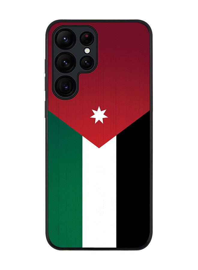 Stylizedd حافظة حواف سوداء متينة لهاتف سامسونج جالاكسي S23 ألترا 5G - غطاء مرن من مطاط TPU مضاد للصدمات - علم الأردن - Image 1