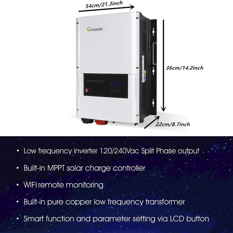 klarako 48V 6kW Split Phase Solar Inverter ,Pure Sine Wave Off The Grid Solar Inverter , Supports 120/240V & WiFi Remote Monitoring，Built-in Growatt 80A MPPT Solar Charge Controller - Image 4
