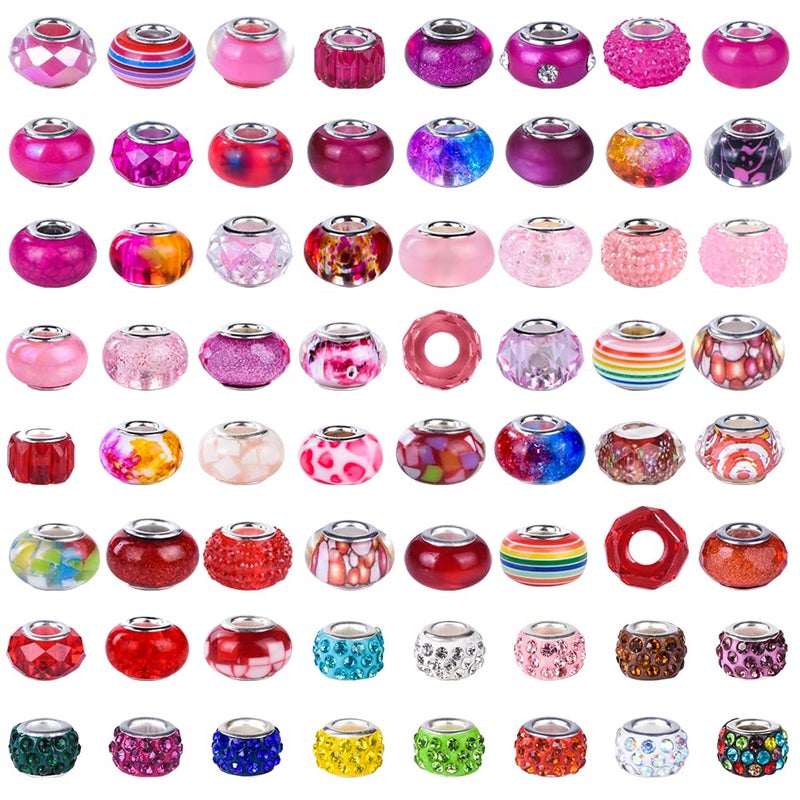 Aipridy Assortment European Large Hole Beads Spacer Beads Rhinestone Craft Beads for DIY Charms Bracelet Jewelry Making (Rose-Red-Rose red) - Image 3