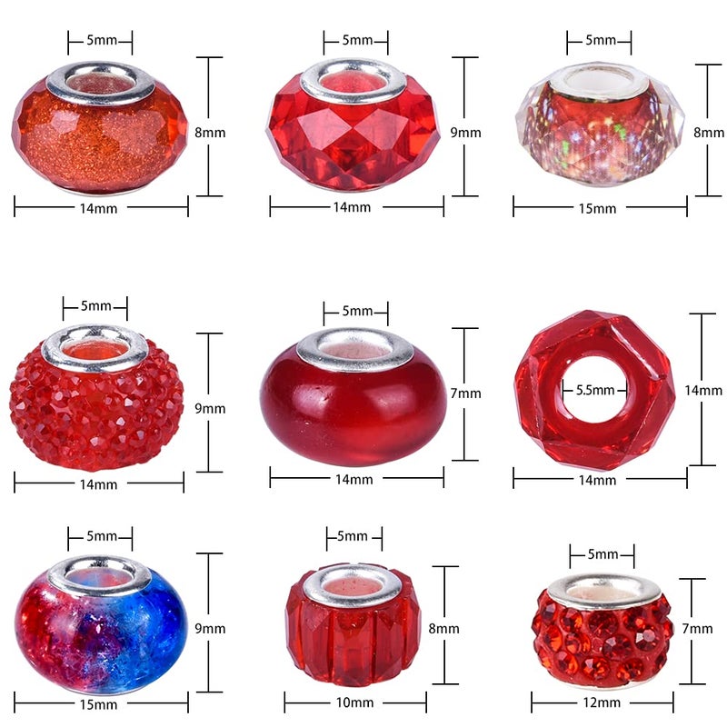 Aipridy Assortment European Large Hole Beads Spacer Beads Rhinestone Craft Beads for DIY Charms Bracelet Jewelry Making (Rose-Red-Rose red) - Image 4