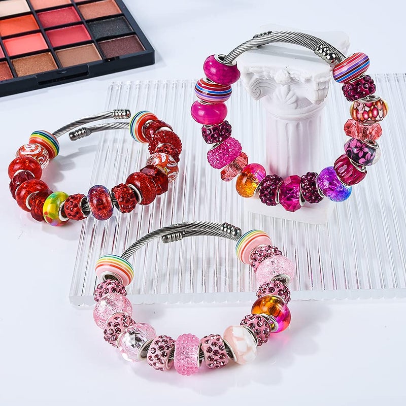 Aipridy Assortment European Large Hole Beads Spacer Beads Rhinestone Craft Beads for DIY Charms Bracelet Jewelry Making (Rose-Red-Rose red) - Image 5