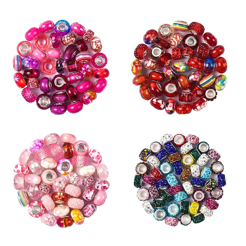 Aipridy Assortment European Large Hole Beads Spacer Beads Rhinestone Craft Beads for DIY Charms Bracelet Jewelry Making (Rose-Red-Rose red) - Image 2