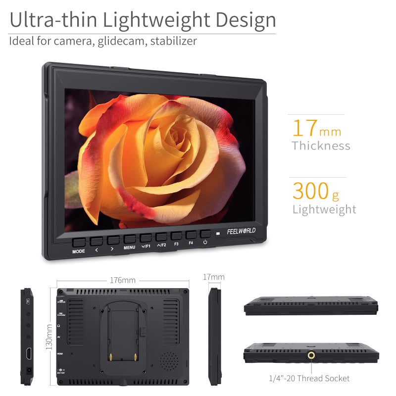 FEELWORLD FW759 شاشة ميدان كاميرا DSLR بحجم 7 بوصة HD فيديو مساعد نحيف IPS 1280x800 4K HDMI 1080p مع واقي شمس - Image 4